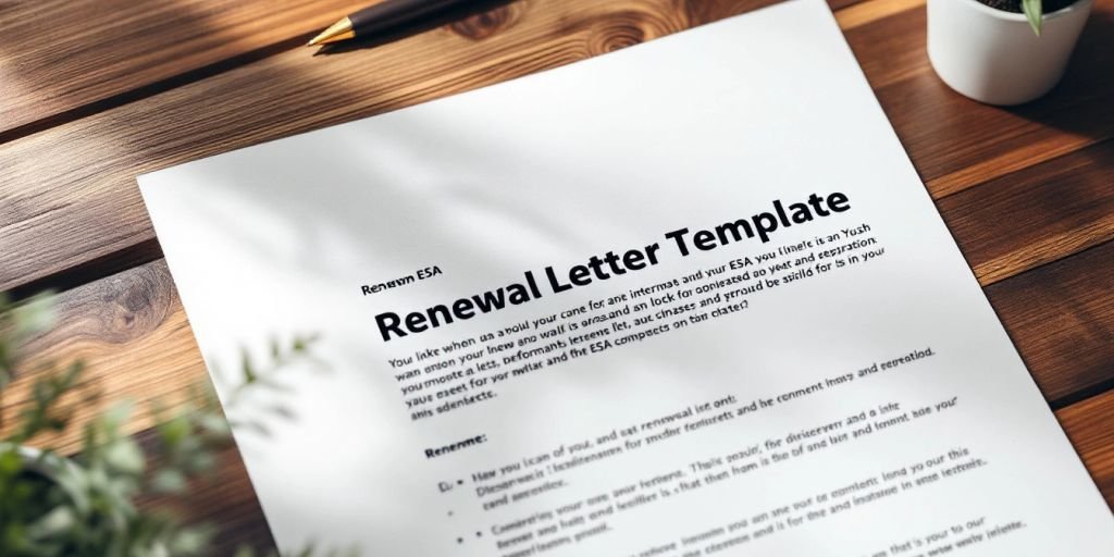 Close-up of ESA letter renewal template on a desk.