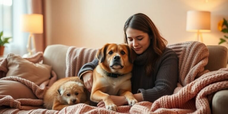 Person with emotional support animal in a cozy setting.